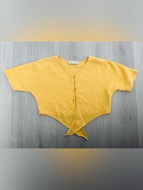 Zara girls yellow cotton gauze tie top
